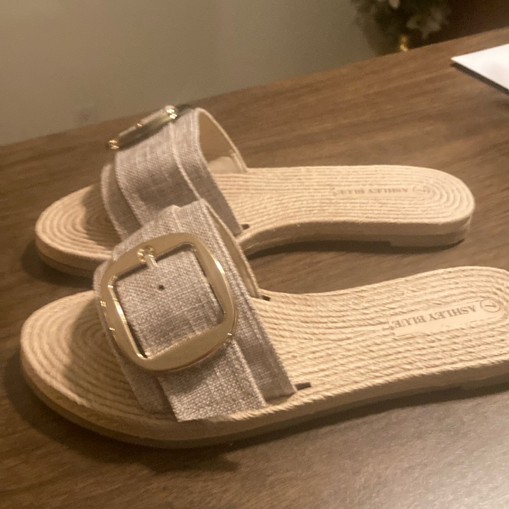 Ashley Blue Tan and Gold Sandals with Espadrille Sole
